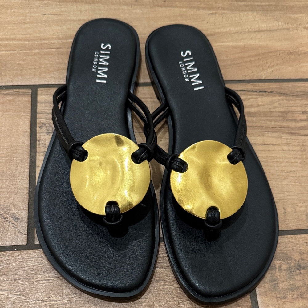 Sinmi London Black Sandals with Gold Accent